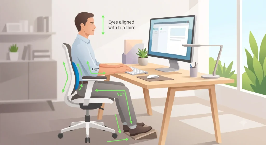 correct sitting posture at desk